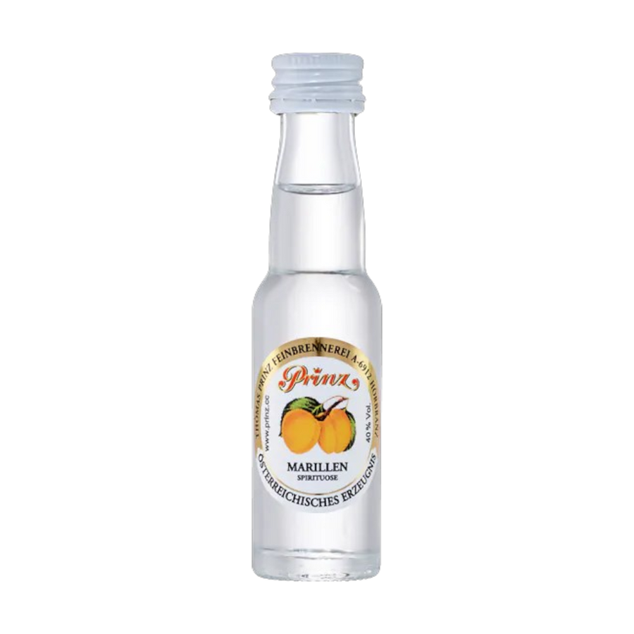 Fein-Brennerei Prinz Marillen Schnaps 40% vol 0,02l - österreichischer Marillenschnaps aus Alpenausläufern mit traditionellem Feinbrandverfahren