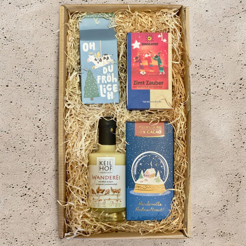 Weihnachts Geschenkbox Eierlikör mit Zimt Zauber Tee und Bio-Schokolade