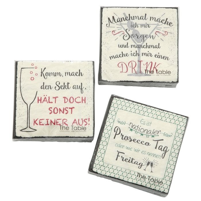 Cocktailservietten, 20 tlg., 3 - fach sort., Farbmix, Papier - Weinatelier Agnes