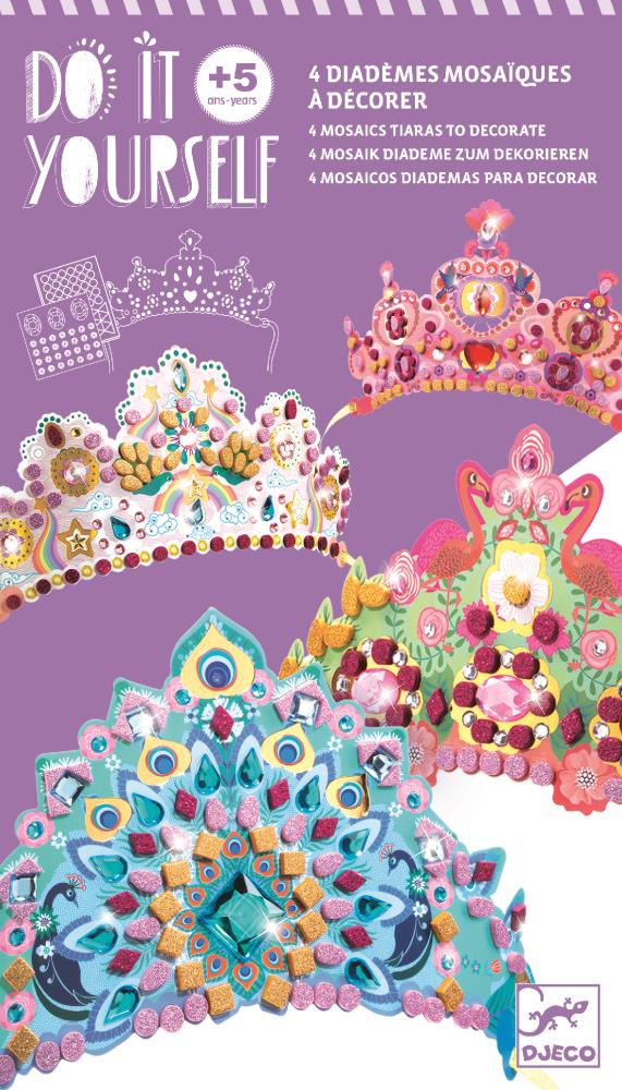 Mosaik Diadem "Wie eine Prinzessin" Set mit 4 DIY Diademen, selbstklebende Mosaik- und Edelstein-Sticker