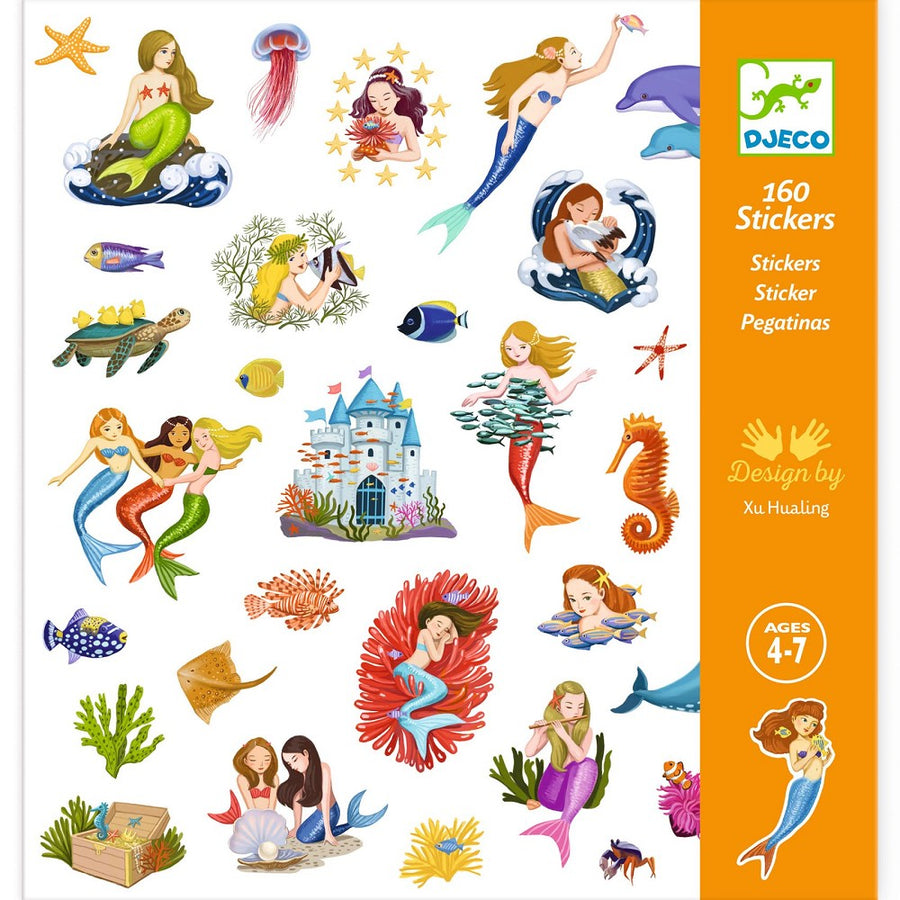 Meerjungfrauen Sticker Set mit 160 Aufklebern, Unterwasserwelt-Motive zum Dekorieren