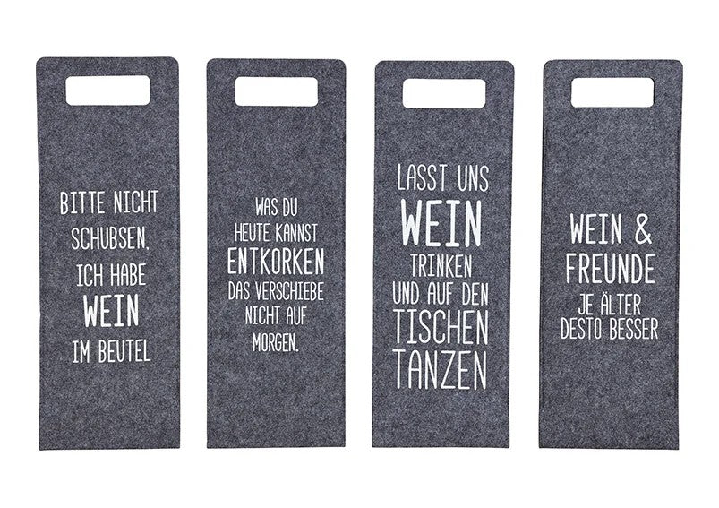 Geschenktasche Flaschentasche Sprüche aus Filz Grau - Weinatelier Agnes
