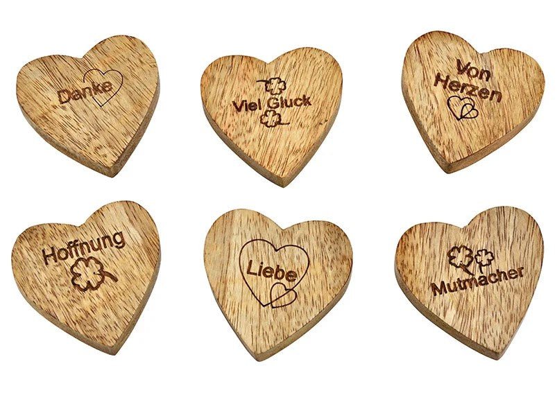 Herz mit Worten aus Mangoholz, je Stück, 6x1x6cm - Weinatelier Agnes