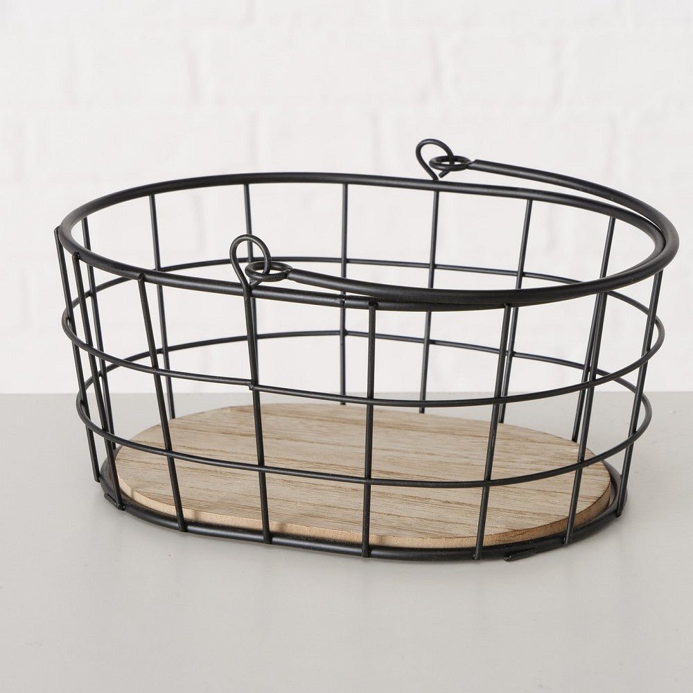 Korb Noriga, Deko, Oval, H 11 cm, MDF, Eisen lackiert - Weinatelier Agnes