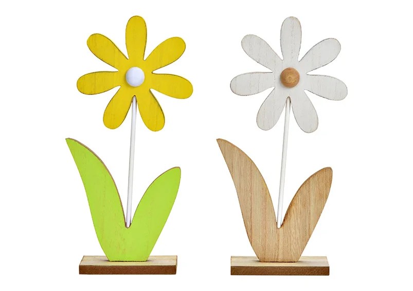Aufsteller Blume aus Holz weiß, gelb, je Stück, 2-fach sort.