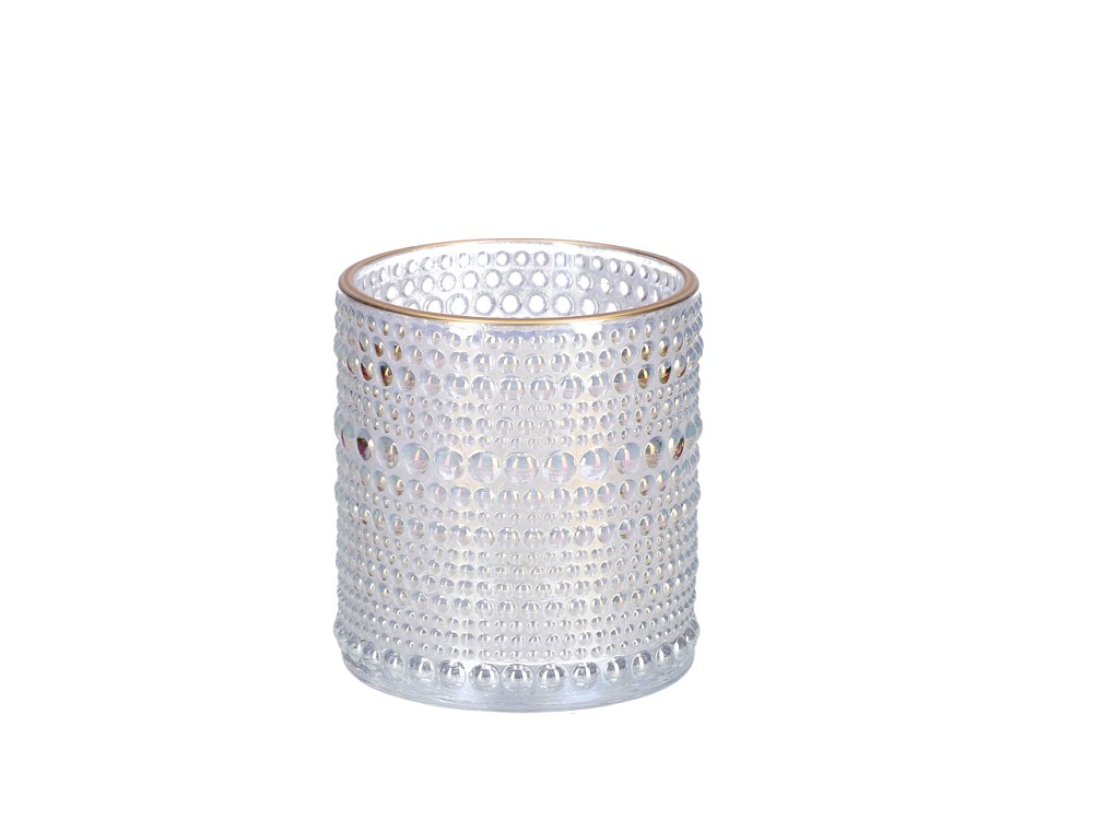 Teelichtglas Pearl Lyster mit Goldrand, D7 H8cm