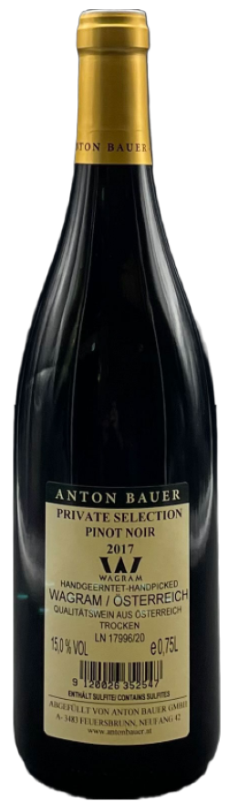 Bauer Anton, Pinot Noir Private Selection 2017, 0,75 l