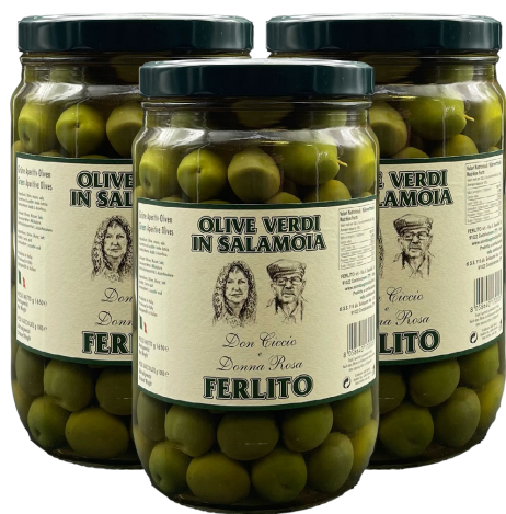 Ferlito, grüne Aperitiv-Oliven, 3 x 340 g